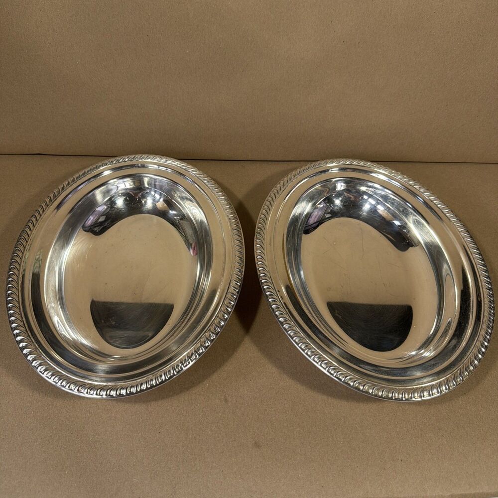 Vintage WM Rogers 2 Vegetable Serving Bowls Oval Silver Plate - Picture 2 of 8